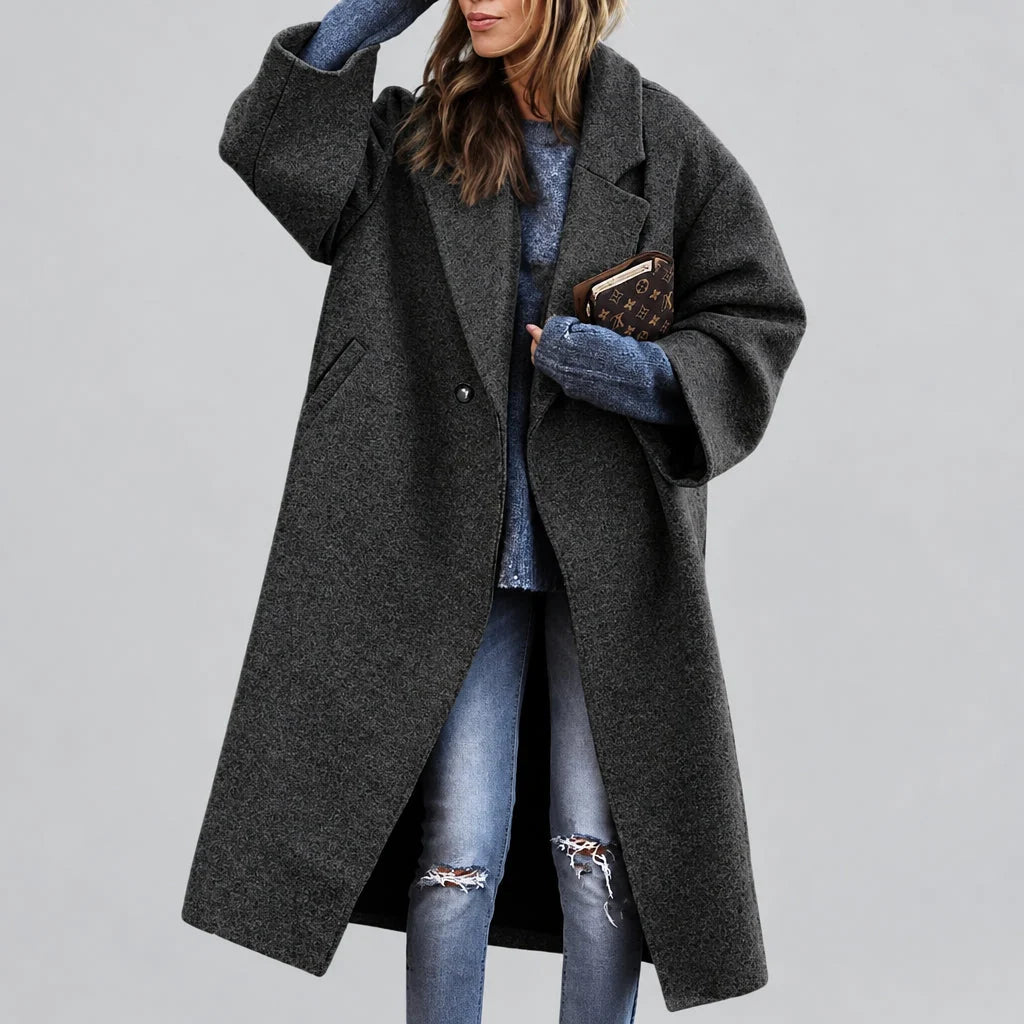 Women's Wool Coat Double-Breasted Midweight Long Sleeve