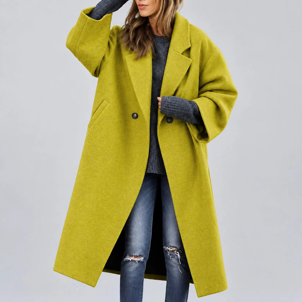 Women's Wool Coat Double-Breasted Midweight Long Sleeve