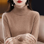 Women's Wool Jumper Lightweight Roll Neck Fitted Knit