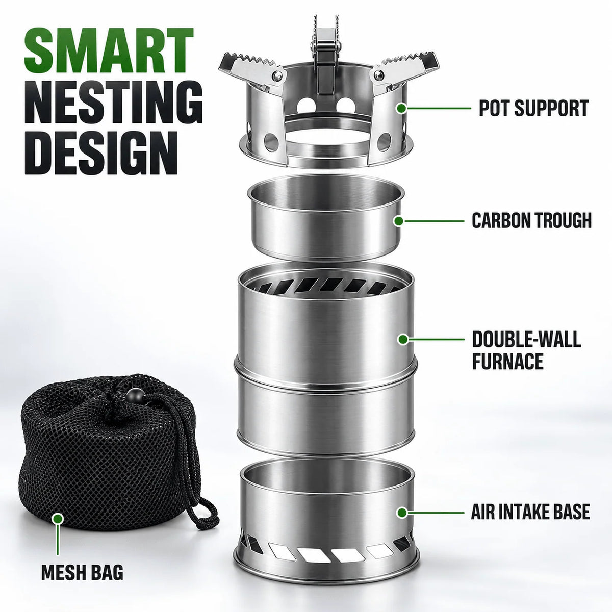 Wood Burning Stove Stainless Steel Double-Wall Combustion Nesting Design