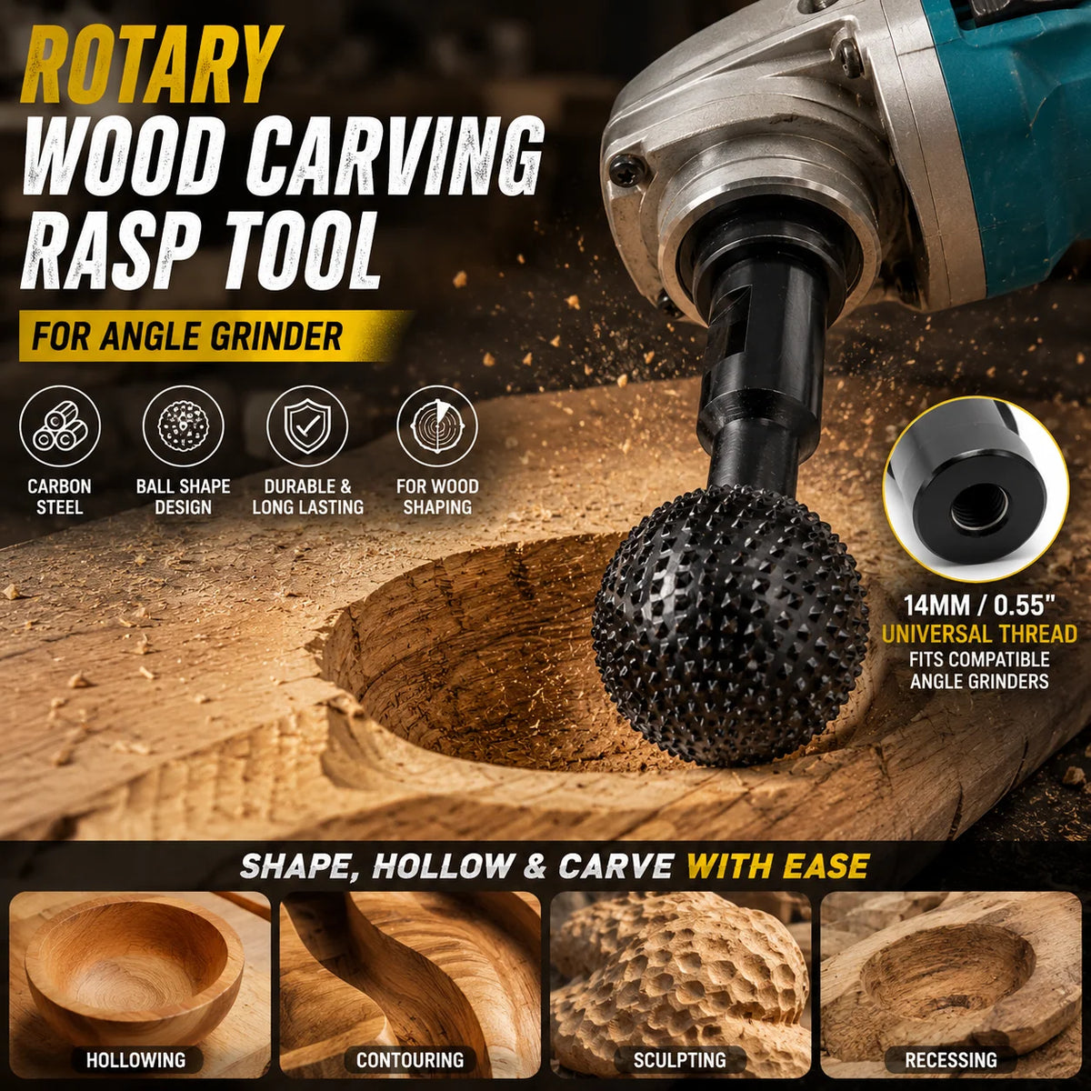 Wood Carving Rasp Ball-Shaped Carbon Steel for Angle Grinder