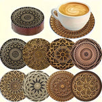 Wooden Coaster Mandala Design Heat-Resistant Non-Slip