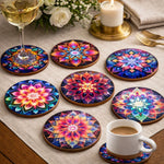 Wooden Coaster Mandala Design Heat-Resistant Non-Slip
