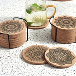 Wooden Coaster Mandala Design Heat-Resistant Non-Slip