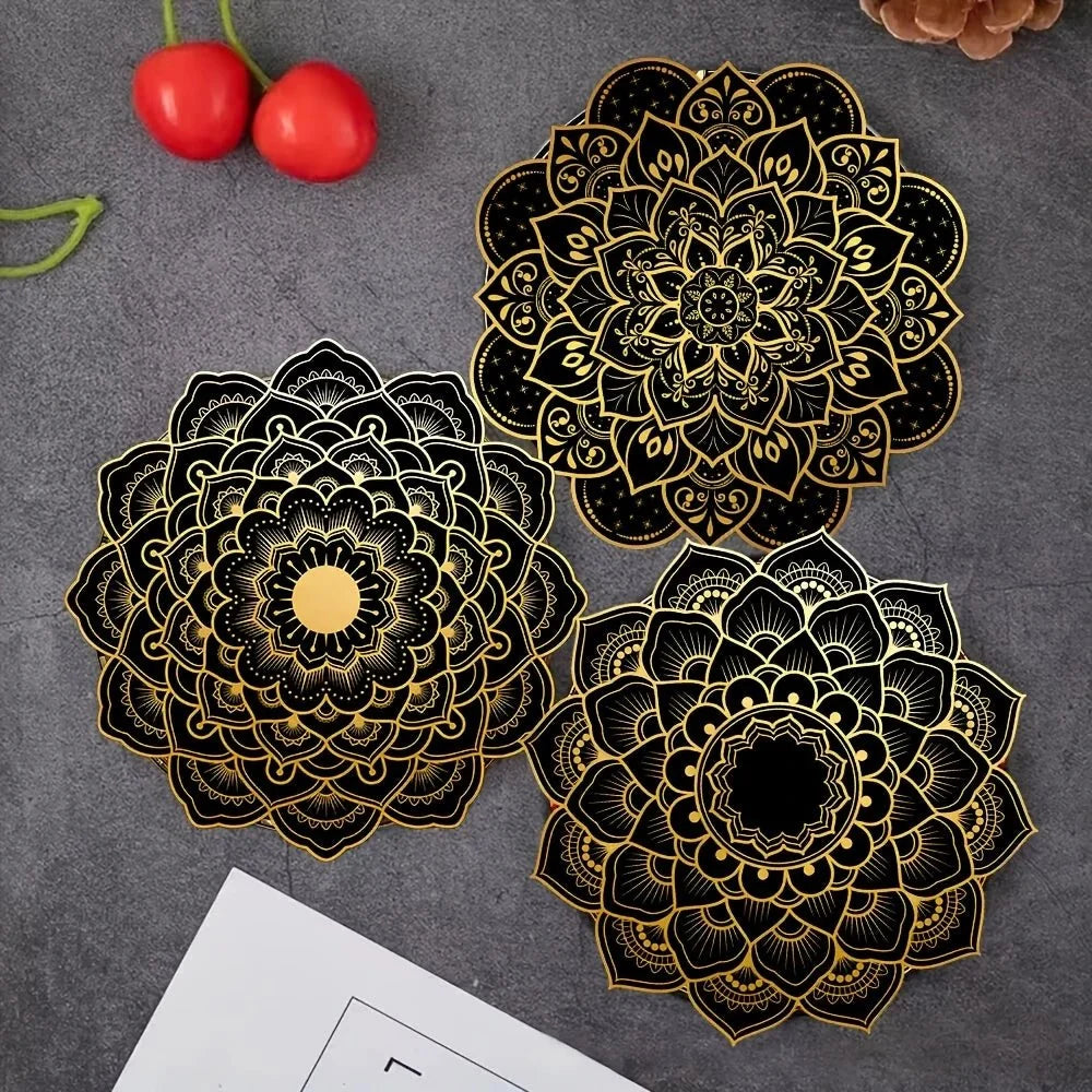 Wooden Coaster Mandala Design Heat-Resistant Non-Slip