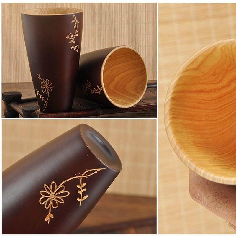 Wooden Mug Floral Pattern Design