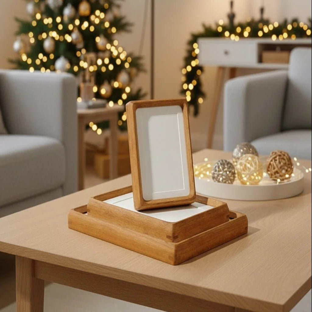 Wooden Photo Frame Handcrafted Rounded Corners Natural Wood Grain