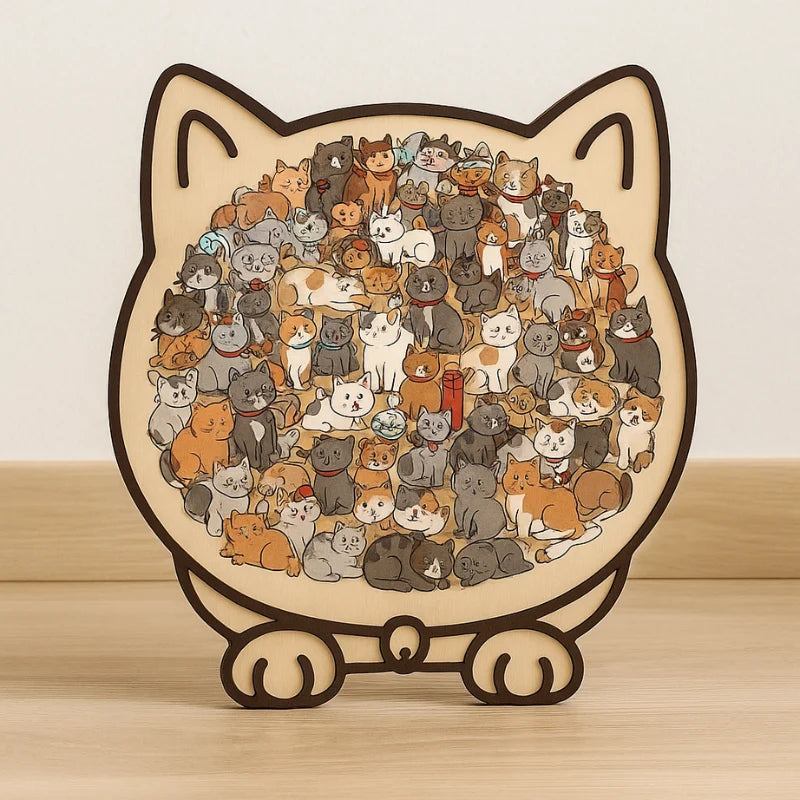 Wooden Puzzle Cat-Shaped 135-Piece Morandi Colors