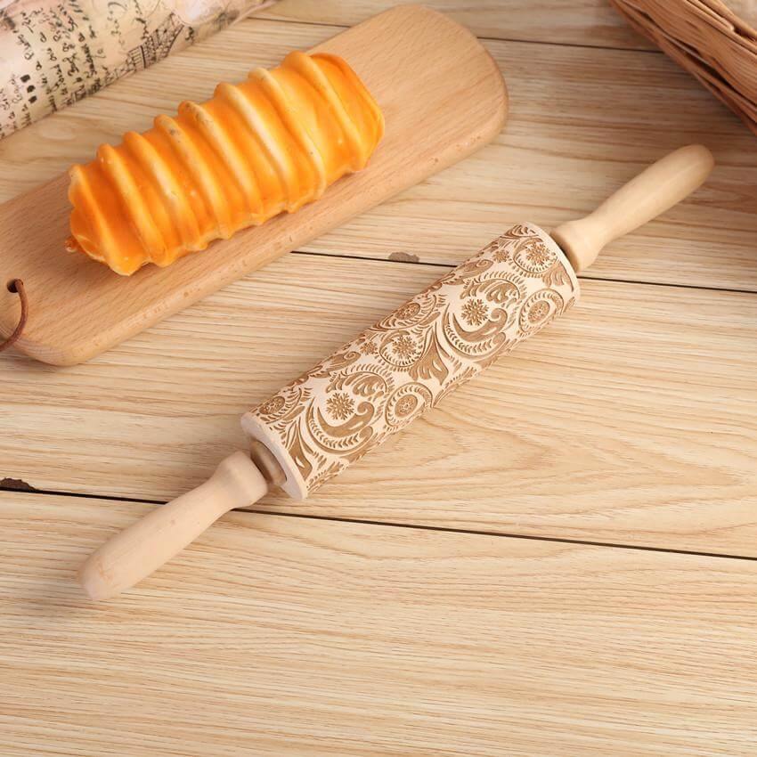 Wooden Rolling Pin Embossed Pattern Design for Cookies