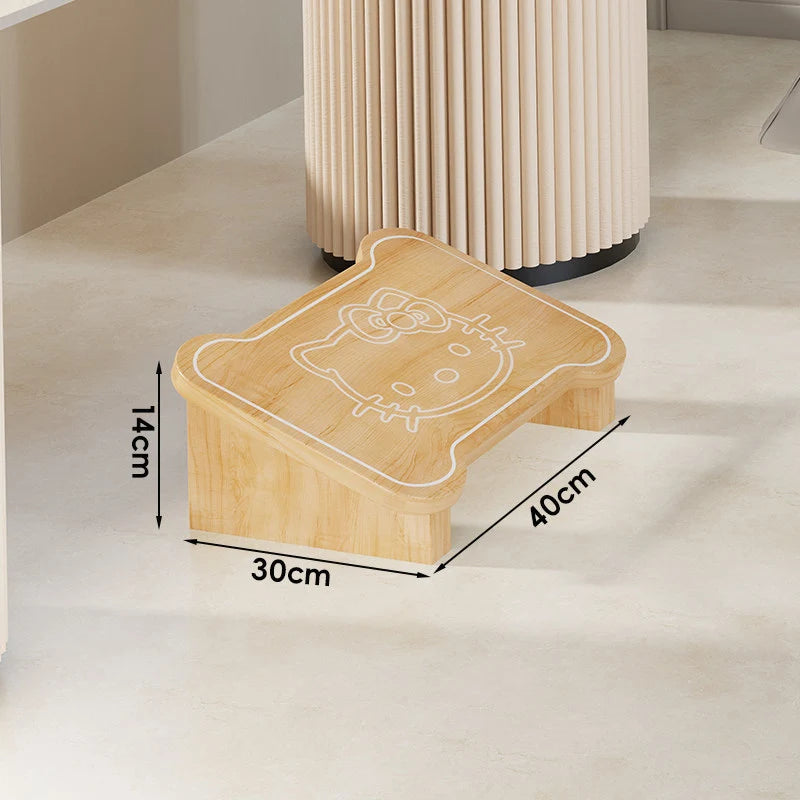 Wooden Step Stool Non-Slip Strips Curved Top Compact Design