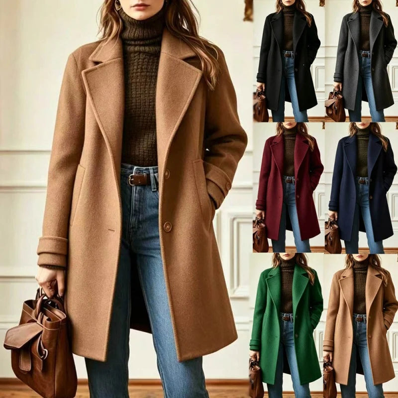 Wool Blend Coat Tailored Fit Mid-Length Side Pockets