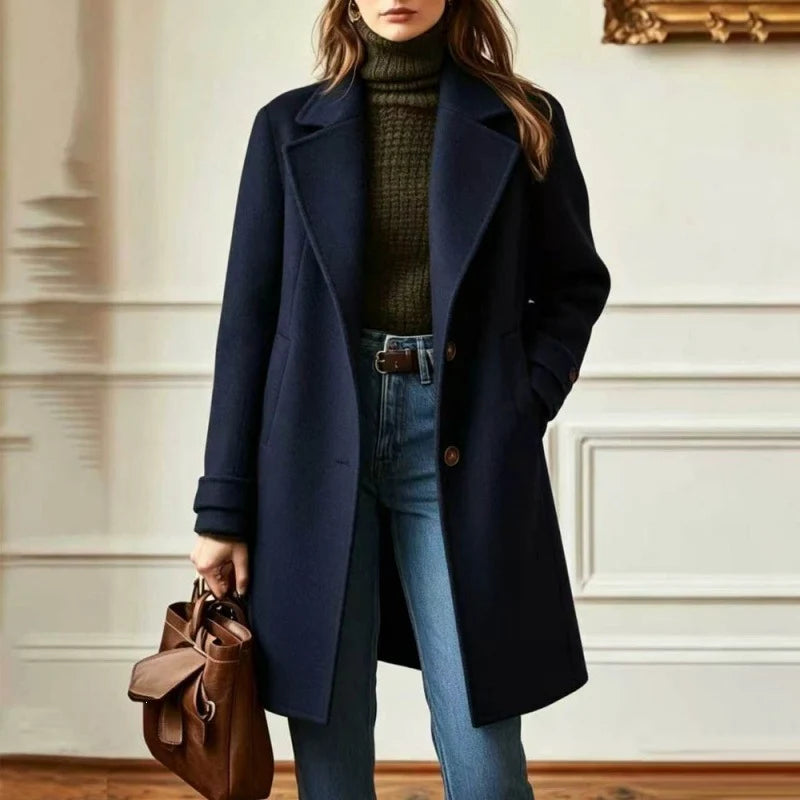 Wool Blend Coat Tailored Fit Mid-Length Side Pockets