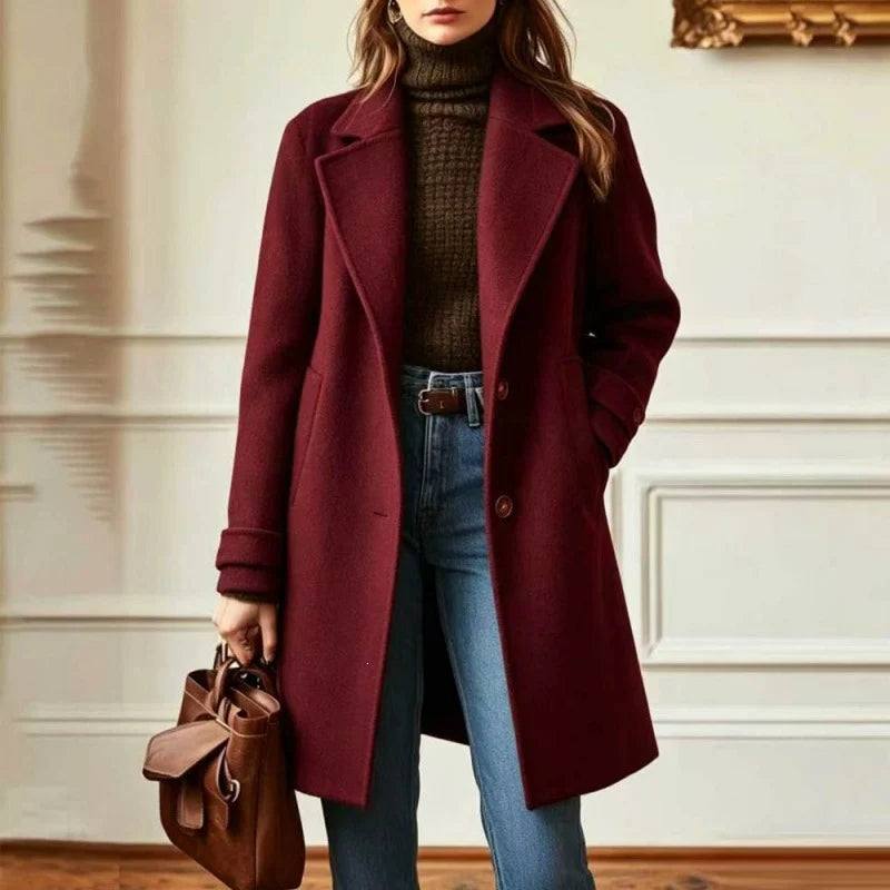 Wool Blend Coat Tailored Fit Mid-Length Side Pockets
