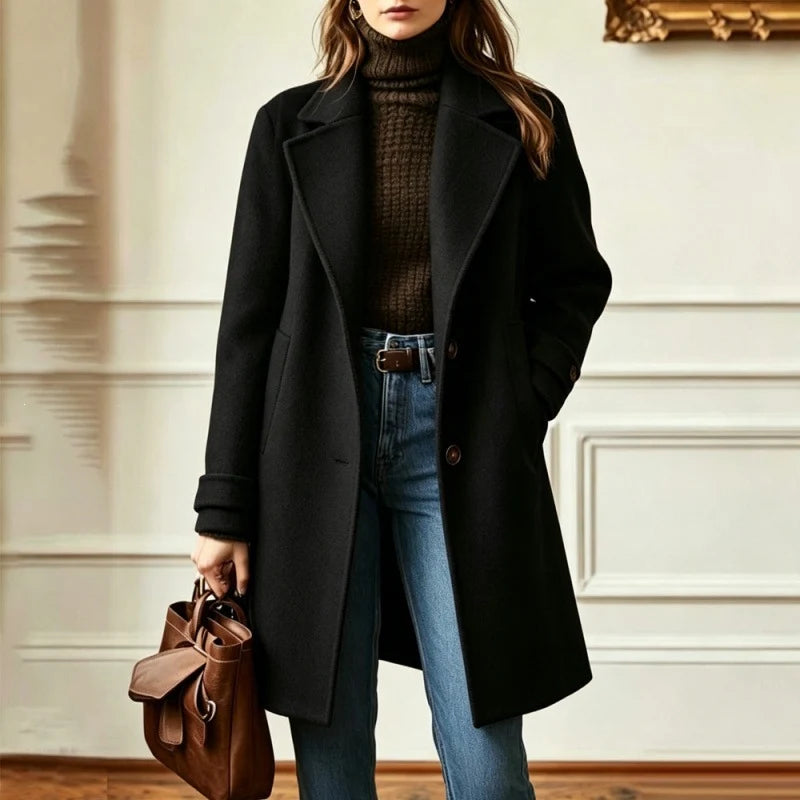 Wool Blend Coat Tailored Fit Mid-Length Side Pockets