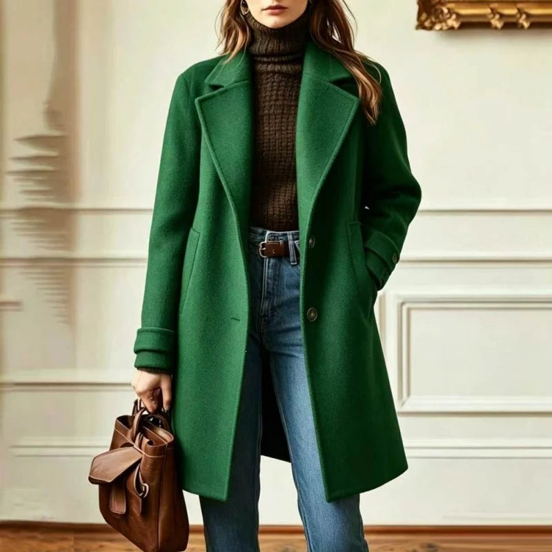 Wool Blend Coat Tailored Fit Mid-Length Side Pockets