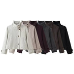 Wool Blend Jacket Cropped Boxy Fit Stand-Up Collar
