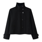 Wool Blend Jacket Cropped Boxy Fit Stand-Up Collar
