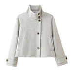 Wool Blend Jacket Cropped Boxy Fit Stand-Up Collar
