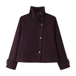Wool Blend Jacket Cropped Boxy Fit Stand-Up Collar