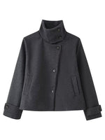 Wool Blend Jacket Cropped Boxy Fit Stand-Up Collar