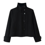 Wool Blend Jacket Cropped Boxy Fit Stand-Up Collar