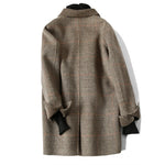 Wool Coat Checked Pattern Notched Collar Button Front