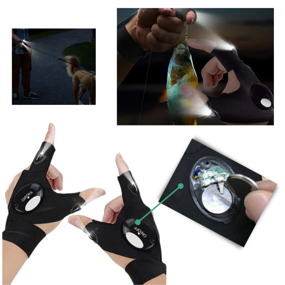 Work Gloves Built-In LED Lights Waterproof Cotton Blend