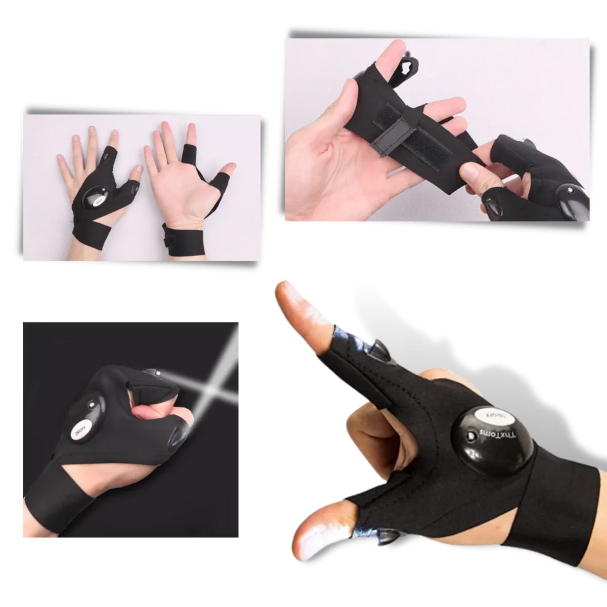 Work Gloves Built-In LED Lights Waterproof Cotton Blend