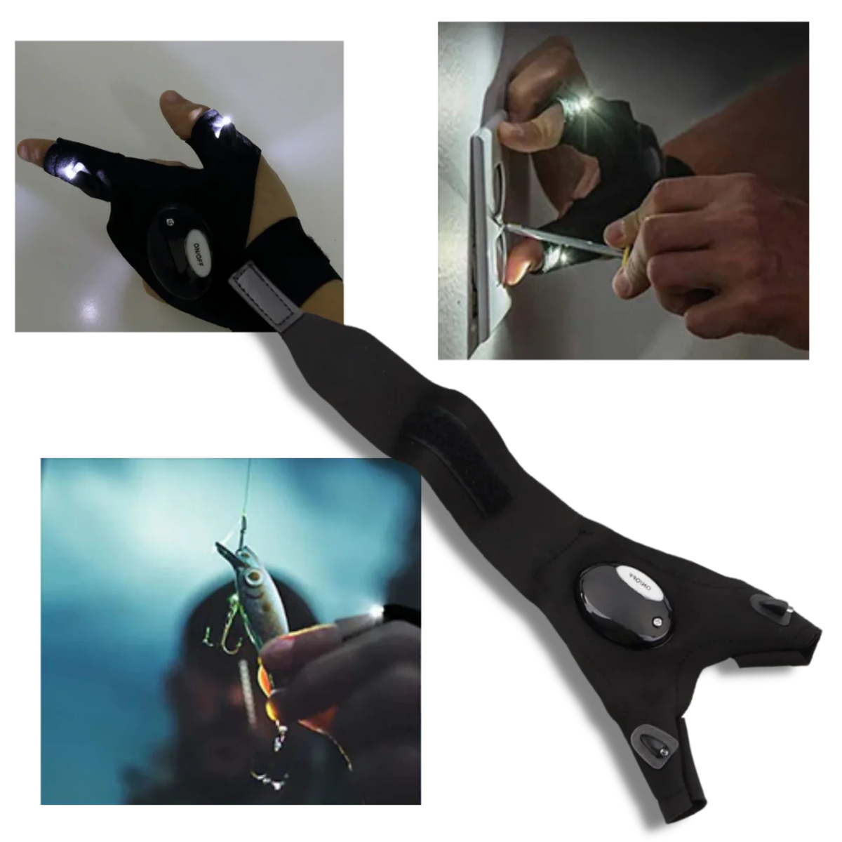 Work Gloves Built-In LED Lights Waterproof Cotton Blend