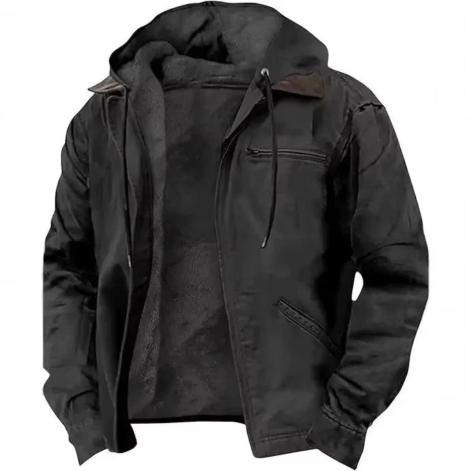 Work Jacket Insulated Lining Adjustable Hood Multiple Pockets