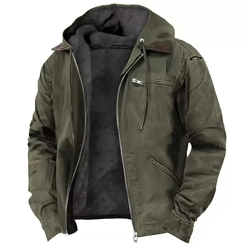 Work Jacket Insulated Lining Adjustable Hood Multiple Pockets
