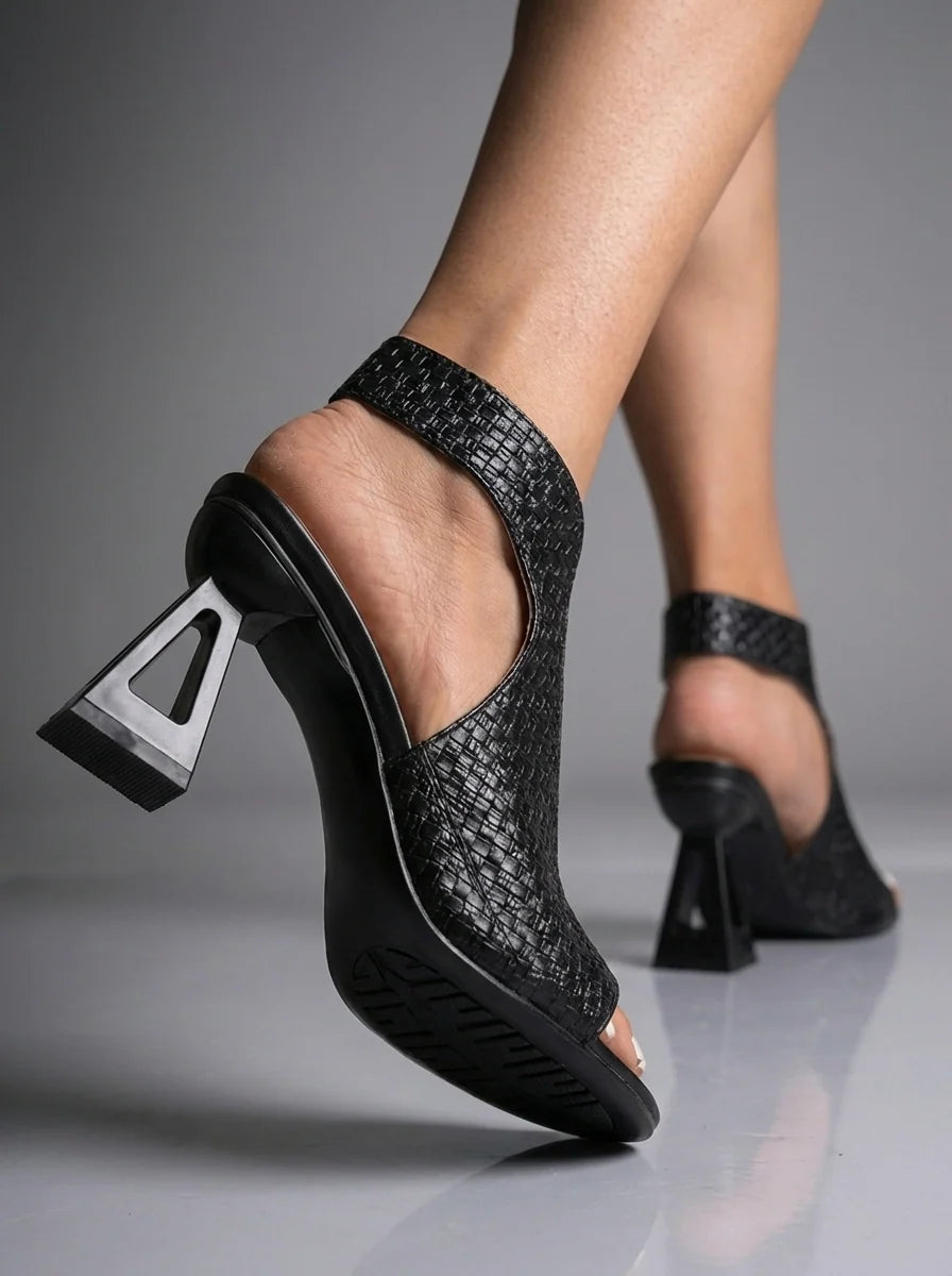 Woven Sandals Open Toe Sculpted Heel Slip-On Style