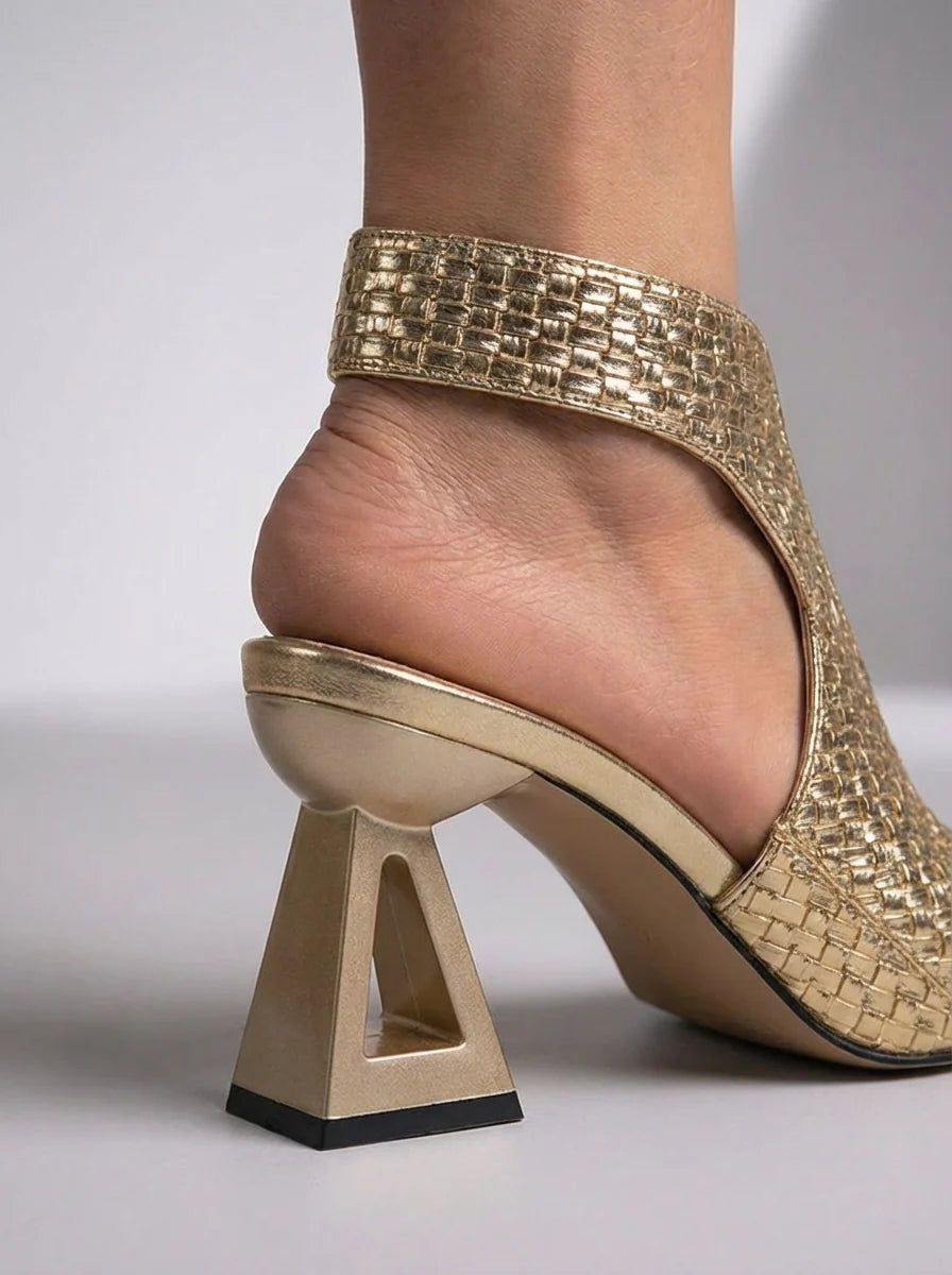 Woven Sandals Open Toe Sculpted Heel Slip-On Style