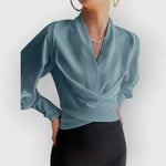 Wrap Blouse Crossover Front Adjustable Side Tie