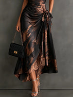 Wrap Dress Watercolor Print Ruffled High-Low Hem