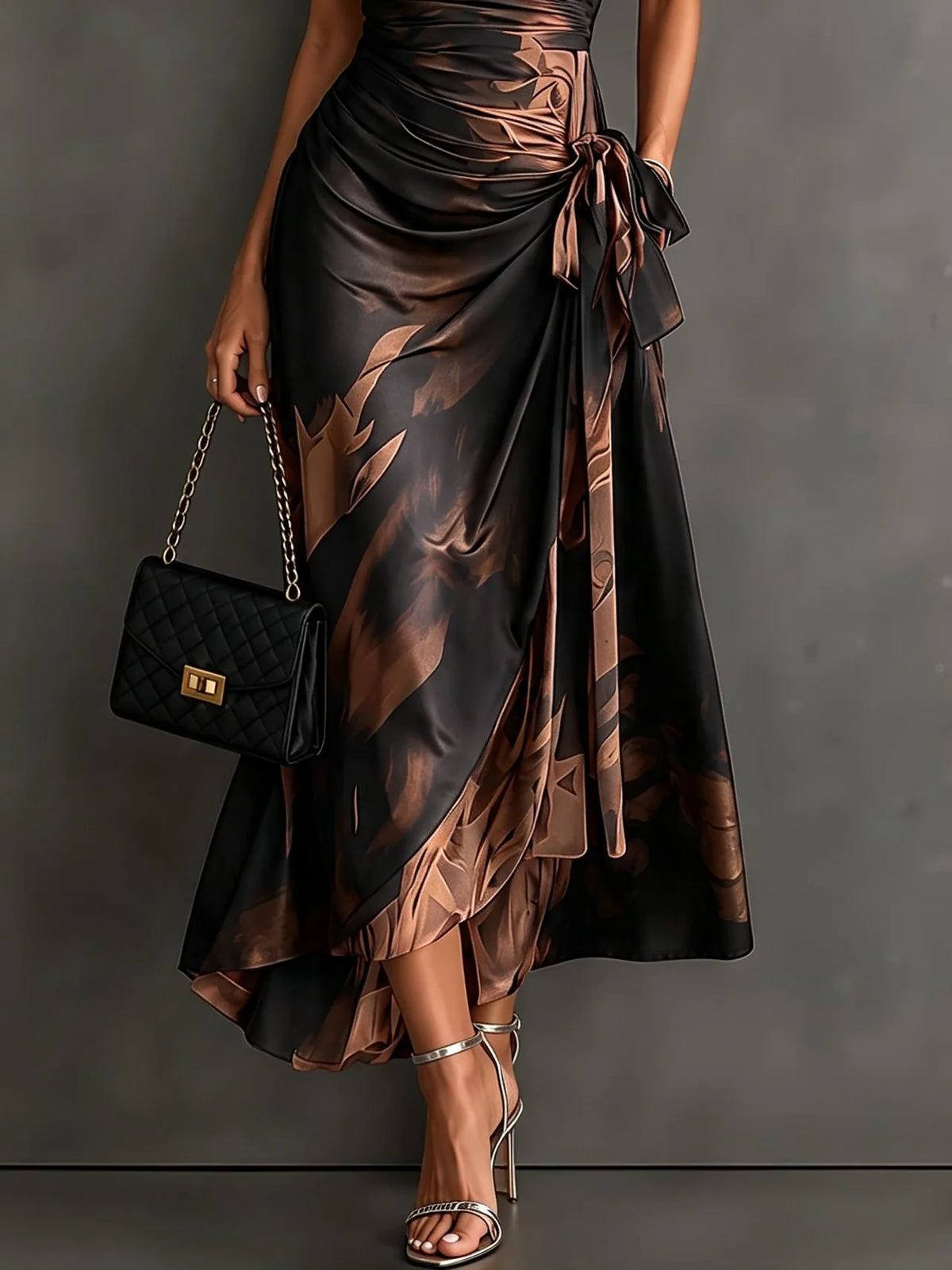 Wrap Dress Watercolor Print Ruffled High-Low Hem