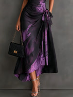 Wrap Midi Dress Abstract Print Tie Waist Ruffled Hem