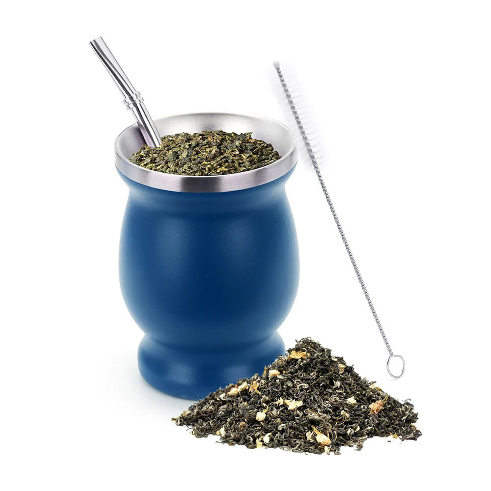 Yerba Mate Cup Insulated Stainless Steel 8oz Woodgrain Finish