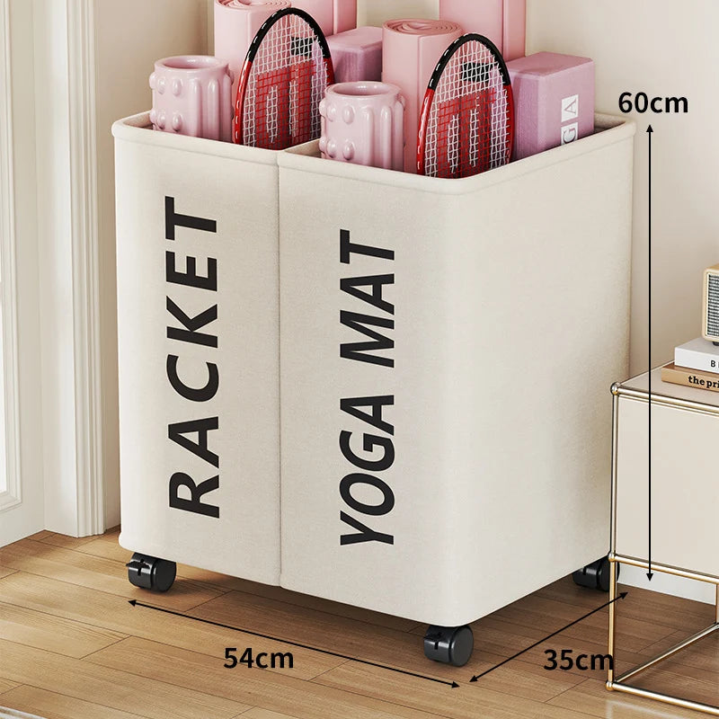 Yoga Mat Storage Cart Dual Compartments Locking Wheels