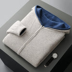 Zip Jacket Reversible Cashmere Wool Blend With Hood