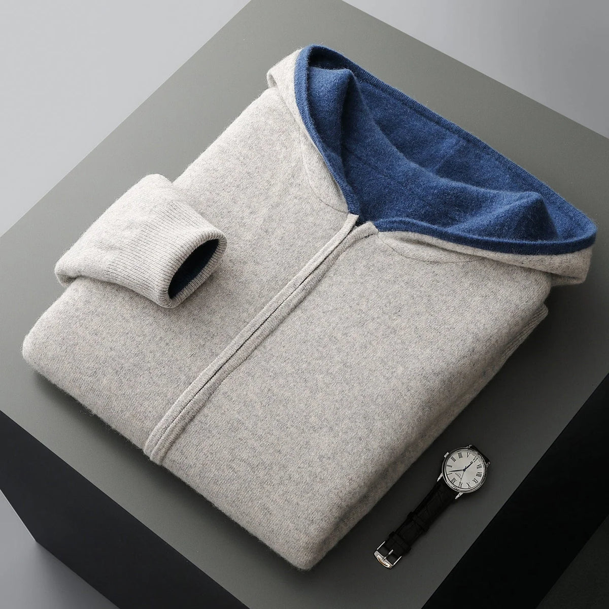 Zip Jacket Reversible Cashmere Wool Blend With Hood