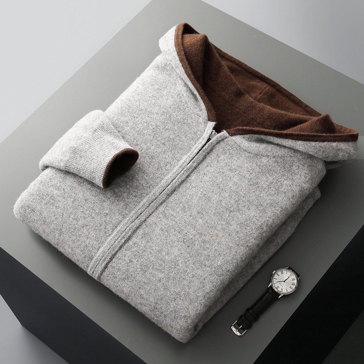 Zip Jacket Reversible Cashmere Wool Blend With Hood
