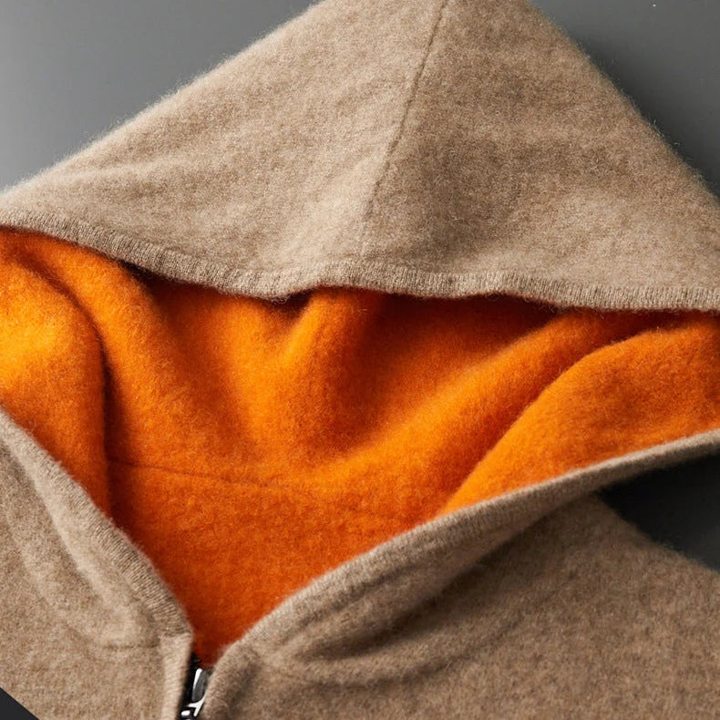 Zip Jacket Reversible Cashmere Wool Blend With Hood