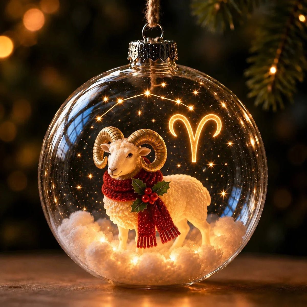 Zodiac Christmas Ornament Illuminated Globe Warm Golden Lights