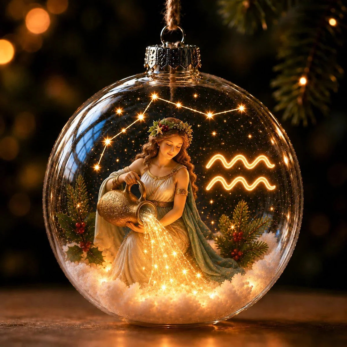 Zodiac Christmas Ornament Illuminated Globe Warm Golden Lights