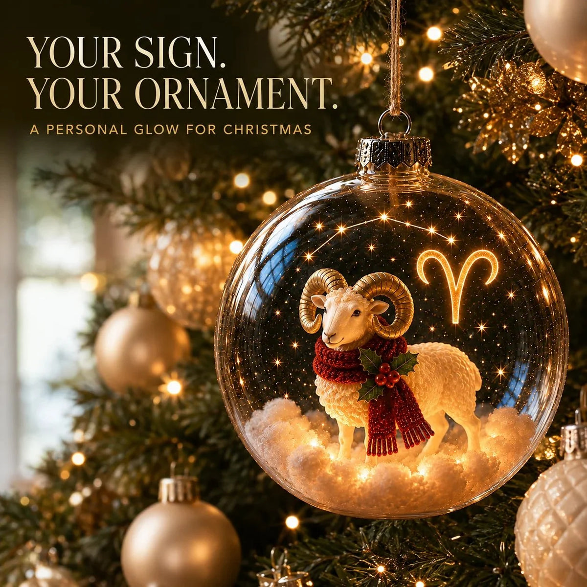 Zodiac Christmas Ornament Illuminated Globe Warm Golden Lights