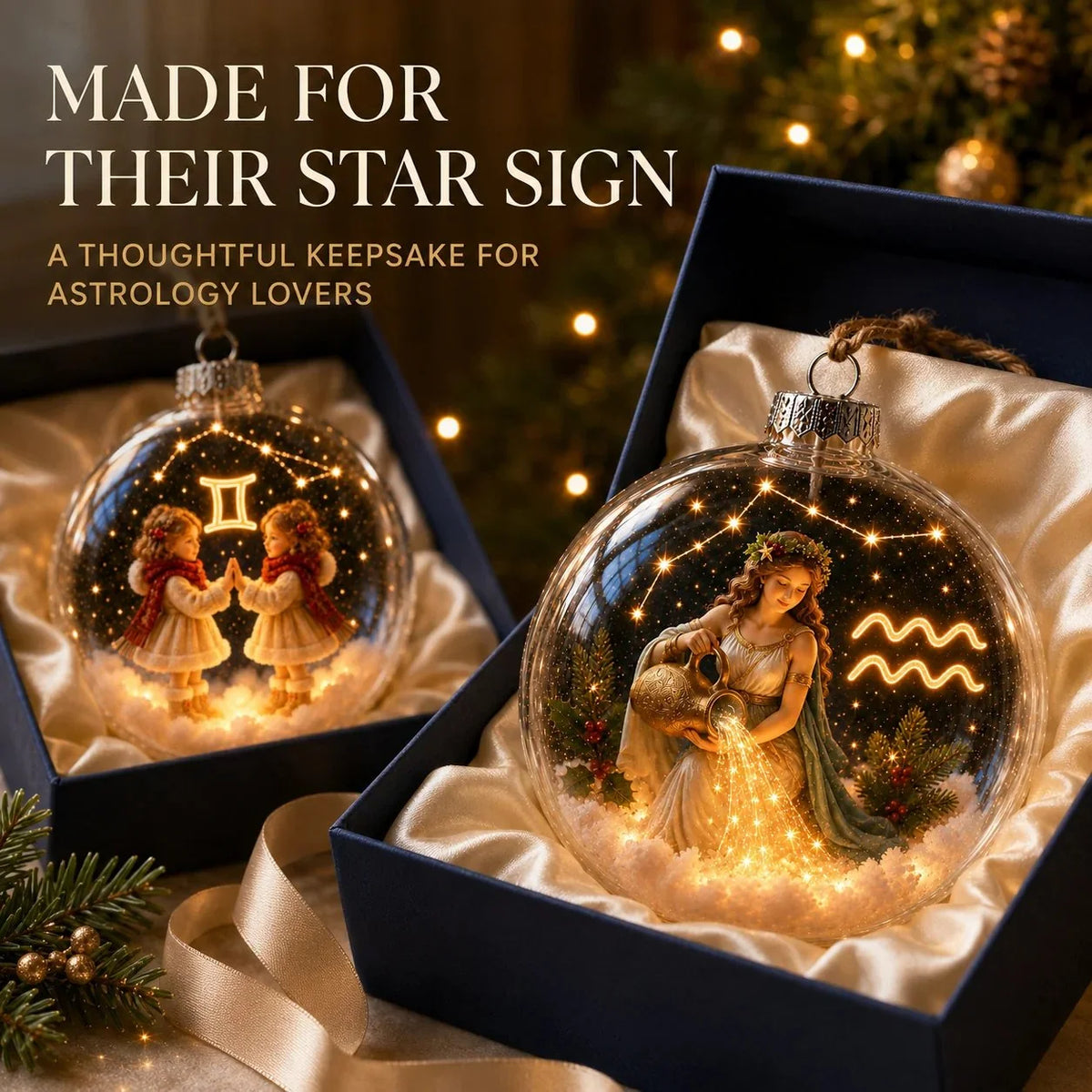 Zodiac Christmas Ornament Illuminated Globe Warm Golden Lights