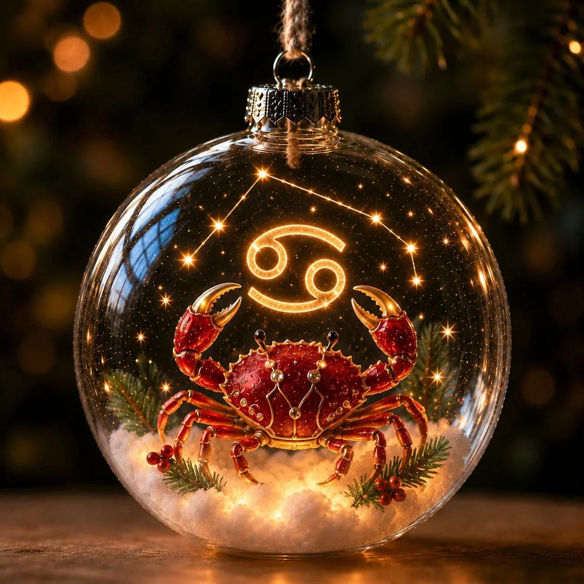 Zodiac Christmas Ornament Illuminated Globe Warm Golden Lights