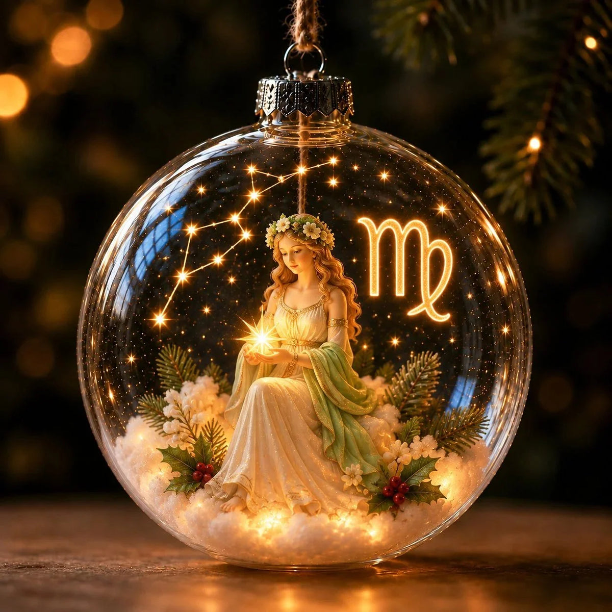 Zodiac Christmas Ornament Illuminated Globe Warm Golden Lights
