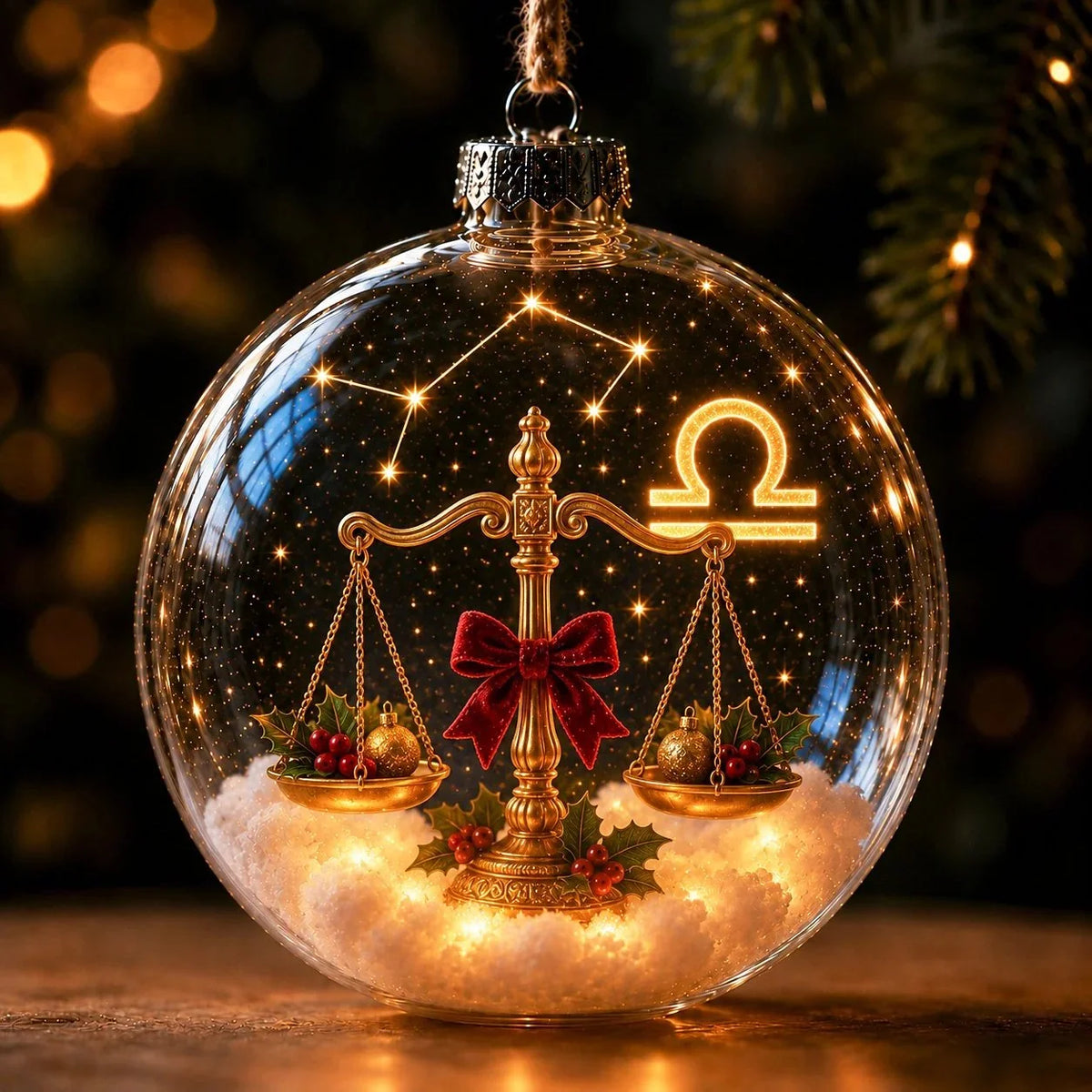 Zodiac Christmas Ornament Illuminated Globe Warm Golden Lights